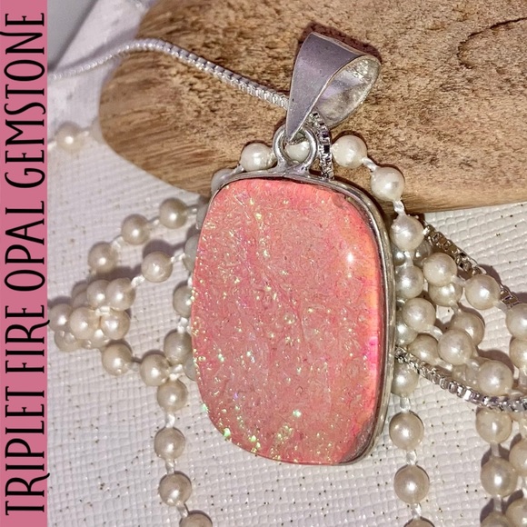 Triplet Fire Opal Gemstone Handmade Pendant Necklace - Picture 4 of 7